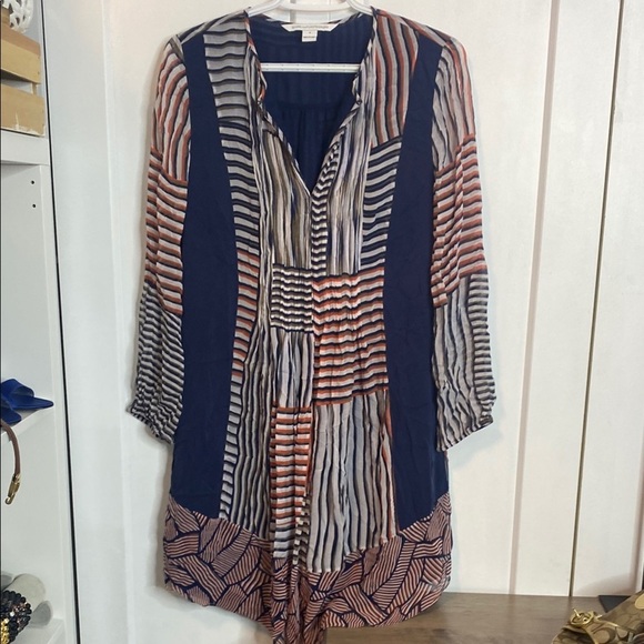 Diane von Furstenberg | Striped and Patterned Long Sleeve Dress- Blue&Red - US8 - Picture 1 of 10